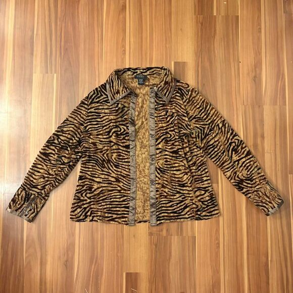sheer brown velvet zebra silk blend button up satin trim rhinestone buttons - Picture 1 of 8